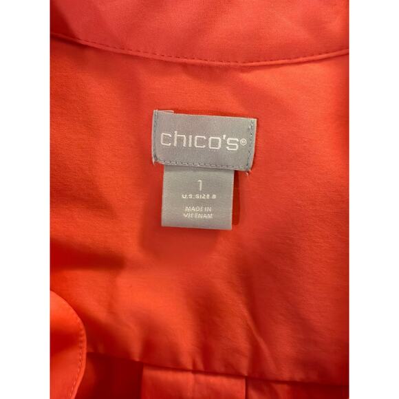 Chico's Women's 8 Split Neck Puff Eyelet Trim Sleeve Orange Cotton Midi Dress - Picture 10 of 12